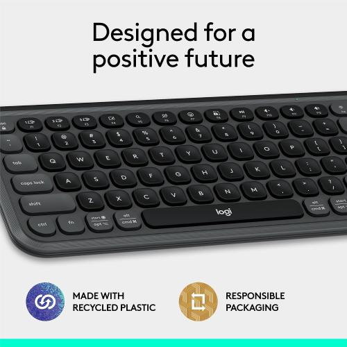 Logitech POP ICON Keys Wireless Bluetooth Keyboard, Comfortable Typing, Programmable Keys, Easy-Switch Between up to 3 Devices, for Laptop, Tablet, PC – Graphite and White