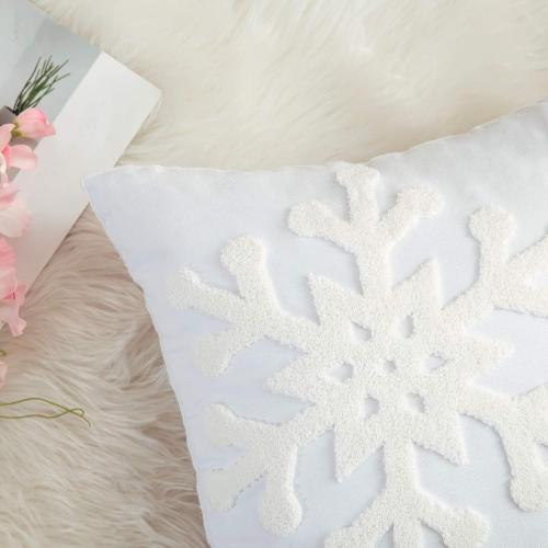 MIULEE Pack of 2 Christmas Decorative Snowflake Throw Pillow Covers Canvas Embroidery Winter Cushion Cases Holiday Decor Soft Pillowcases for Winter Couch Sofa Bedroom Car（White, 16x16in）