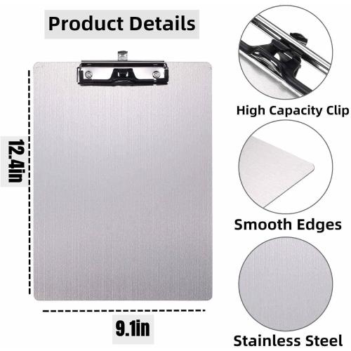 Stainless Steel Magnetic Clipboards,Metal Clipboard with 304 Low Profile Clip,Black Board for Fridge,Cooking Recipe Splints,Message Board (9.2x12.5 Letter)