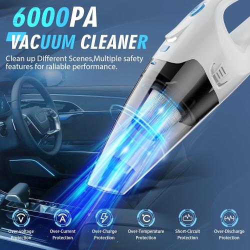 Handheld Vacuum Cordless, 6KPA Strong Suction & 25 Mins Runtime, 1.6lbs Lightweight Hand Vacuum Cordless Rechargeable with HEPA Filter/LED Light/Multi-Accessories,for Home/Car/Office Cleaning