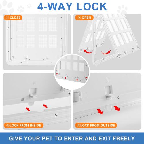 Large Dog Screen Door,  Flap Opening Dog Door for Screen Door with 4 Entry Ways, Magnetic Self-Closing Pet Screen Door for Dogs Cats, White