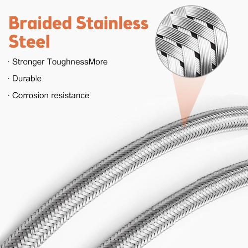 15 Inch RV Propane Hose Replacement with Gauge, 2 Pack - Stainless Steel Braided Hose for RV Two-Stage Regulator - 1/4 Male NPT & QCC1 Inlet, 350PSI