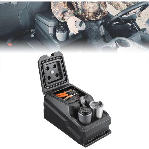 KEMIMOTO UTV Center Console Bench Seat Box Compatible with Polaris Ranger 1000 900 /XP/Crew, Uforce U10 600 800, Kawasaki Mule, Pionner 700 1000, Gator Seat Armrest Storage Box w/Cup Holders