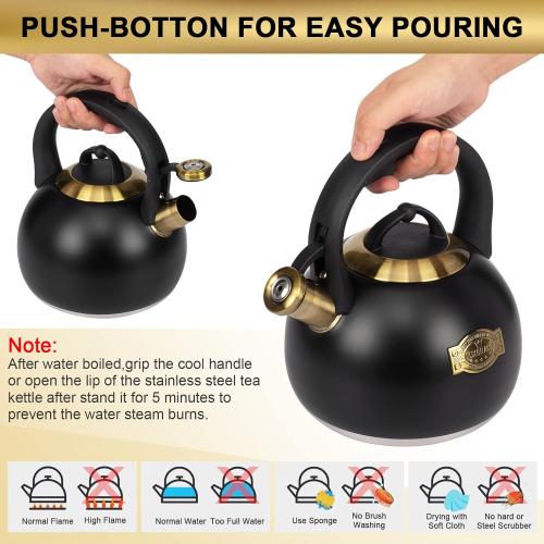 Size 3.1ql Color Black and Gold Tea Kettle for Stovetop, Food Grade Stainless Steel Water Kettle, Tea Pot for Home & Kitchen, 3.1 Quart