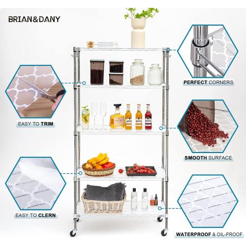 BRIAN & DANY Wire Shelf Liner 14 X 36, Heavy Duty Shelf Liners for Wire Shelving, Waterproof Protector Mats, Set of 5, Quatrefoil Grey