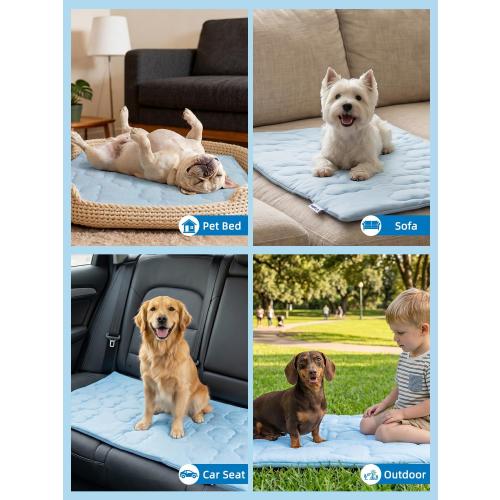 Huafly Dog Cooling Mat,Dual-Sided Cooling Mat for Dogs–Cooling Fabric for Summer,Velvet for All Seasons–Portable for Crate,Car Seat,Sofa&Floor,Machine Washable,Keeps Cats,Dogs&Puppies Cool,Cloud Blue