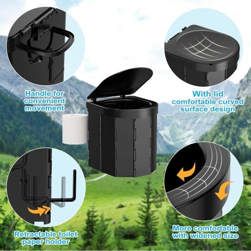 PAHTTO Portable Camping Toilet, Folding Toilet for Adults with Lid and Retractable Toilet Paper Holder, Waterproof Porta Potty with Carry Bag and Disposible Liners