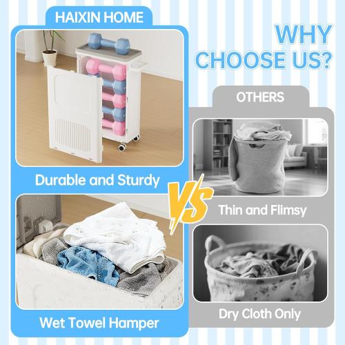 Slim Laundry Hamper with Lid 50L Rolling Basket | For One Person Laundry, Fits Narrow Corners, Behind the Door, with Handle, Lid, Wheels, Stickers for Sorting, 5-Minute Setup