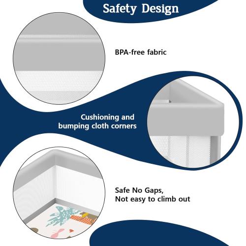 Baby Playpen with Mat, 50x50 Inch Playpen with Mat Waterproof for Babies and Toddlers Play Pen Playards Safety Gate Fence Active Center Indoor