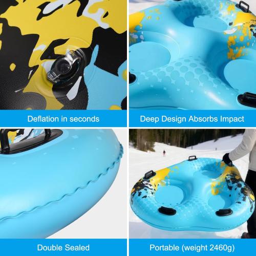 3-Seat Snow Tube Sled, 55 Inflatable Heavy Duty Snow Sled for Adults, Thickened Bottom Snow Tubes with 6 Reinforced Handles, Winter Outdoor Family Christmas for Sledding Gifts