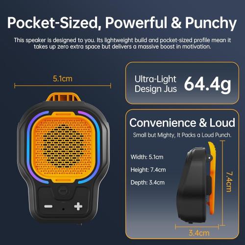 Wearable Bluetooth Speaker, Magnetic Clip-on Portable Wireless Speaker, HiFi Sound Loud Mini Speaker with 3 Light Modes, ENC Mic for Hands-Free Calls Music, Lightweight for Outdoor Sports Work Gift