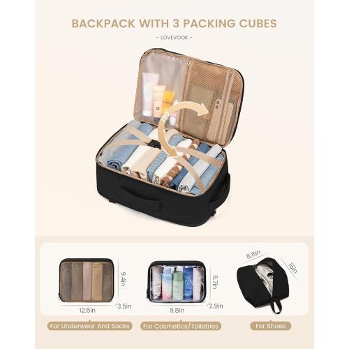 LOVEVOOK Travel Backpack for Women & Men, 40L Large Carry On Backpack Airline Approved, TSA Personal Item Weekender Bag, Water Resistant Laptop Backpack with 3 Packing Cubes for Travel Essentials