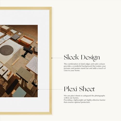 16x20 Frames Shiny Brushed Aluminum, 16 x 20 Picture Frame Gold Metal Photo Frame Mat to 11x14 Poster Frames for Art Gallery Wall Tabletop Decor