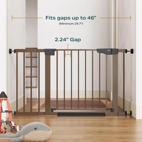 Cumbor 2 Pack 29.7-46 Baby Gate for Stairs, Mom's Choice Awards Winner-Auto Close Dog Gate for doorways, Easy Install Pressure Mounted Pet Gates indoor, Easy Walk Thru Wide Safety Gate for Dog, Brown
