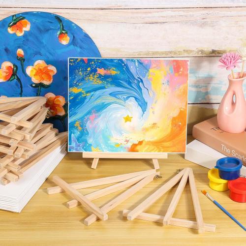 Canvas Painting Party Kit for Adults and Kids, 24Pack 8 x 10 Inch Canvas Boards and Wooden Easels Stands for Group Painting Sip and Paint Night