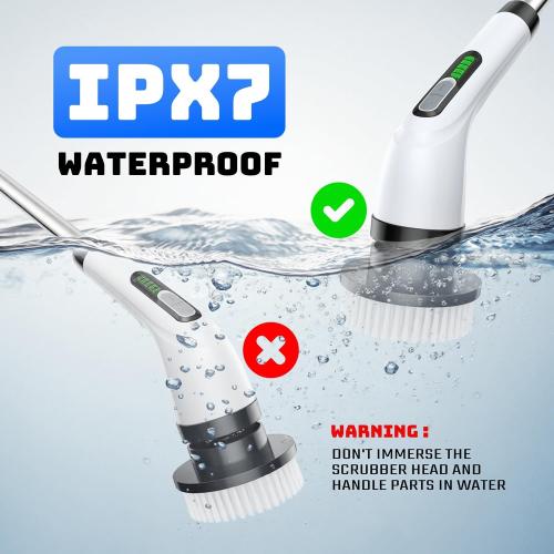 Electric Spin Scrubber - Cordless Bathroom Scrubber with 7 Brush Heads - Dual Speed IPX7 Waterproof Power Scrubber for Heavy-Duty Bathtub, Glass, Tile, and Car Cleaning (White)