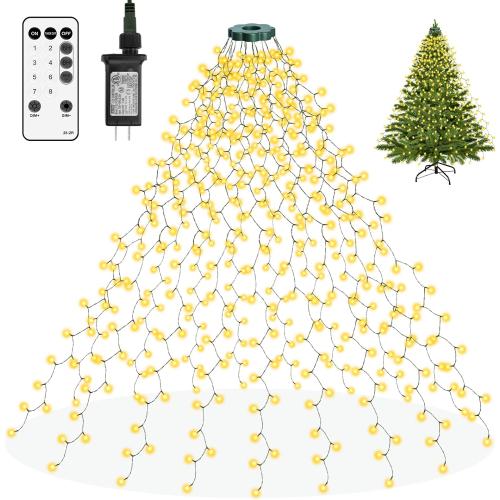 Christmas Tree Lights, 400 LED Christmas String Lights with Ring for Tree, 6.6FT x 16 Lines Fairy Lights for Indoor Outdoor Xmas Tree Decor, Warm White