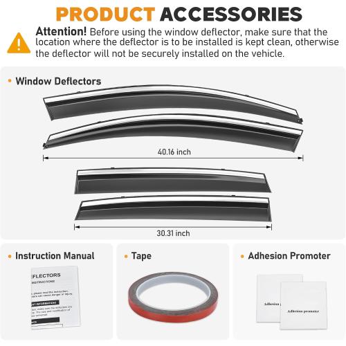 Shatterproof Taped-On Window Deflectors for Honda CR-V 2012-2016 with Chrome Trim, Rain Guards, Window Visors for Car, Vent Deflector, 4pcs
