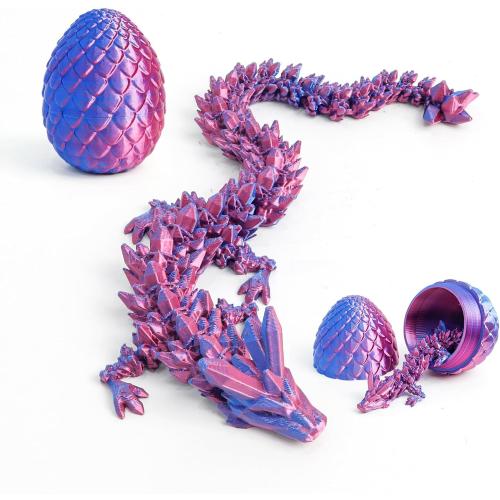 3D Printed Dragon Easter Basket Stuffers - Red Blue - 12 Flexible Crystal Dragon with Egg, Unique Easter Toy Gift for Kids&Adults, Fidgets, Desk Pet Figure