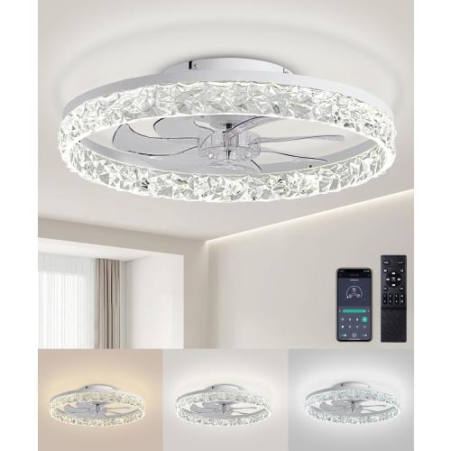 Ceiling Fans with Lights and Remote, 19.7 Low Profile Ceiling Fan with Light, 3000-6500K Dimmable，Stepless Color Temperature Change and 6 Speeds for Bedroom, Kids Room and Living Room (White)