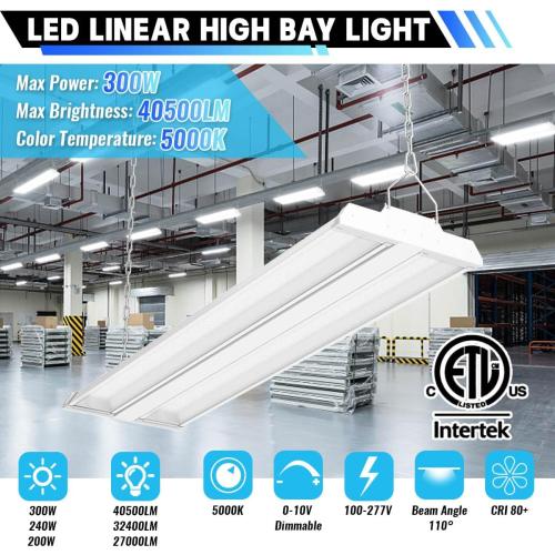 Allsmartlife LED Linear High Bay Light 4-Pack, 5000K Daylight 300W 40500LM 0-10V Dimmable Adjustable Tilt Hanging LED High Bay Shop Lighting Fixtures for Garage Warehouse Workshop, ETL