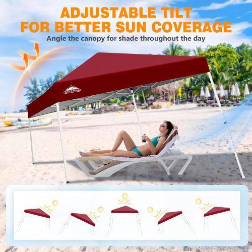 EAGLE PEAK 10x10 Slant Leg Pop-up Canopy Tent Easy One Person Setup Instant Outdoor Beach Canopy Folding Portable Sports Shelter 10x10 Base 8x8 Top (Burgundy)