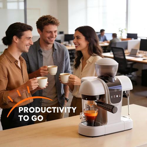 RECAFIMIL Semi-Automatic Espresso Machine with Grinder, 20 Bar, Compact Professional Coffee Maker with Milk Frother, Latte & Cappuccino, Perfect for Home Use, White