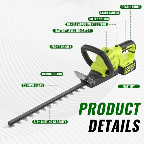 22-Inch Hedge Trimmer Cordless with 2x5.0Ah Battery & Charger, 20V Handheld Electric Tree Grass Trimmer with Rotatable Handle & Dual-Action Blade, Bush Shear Grass Cutter for Shrub Trimming, Garden
