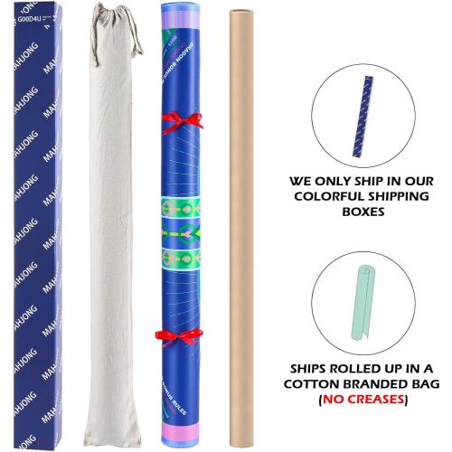 Neoprene Mahjong Mat with Rules (33 x 33), No Creases American Mahjong Mat, Anti-Slip & Noise Reduction Mahjong Learning Mat, Mahjong Mat Gifts for Women (Lucky Pink Blue)