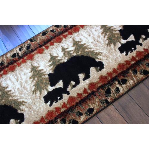 Masada Rugs, Cabin Lodge Area Rug Bear and Cub Scene (3 Feet X 10 Feet) Runner
