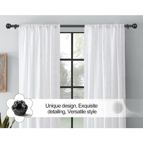KAMANINA Black Curtain Rod 32 to 58 Inch, Adjustable Heavy Duty Rods | 7/8 Inch Drapery Rods for Windows 28 to 48 Inch, Decorative Netted Texture End, Easy Wall Mount for Living Room, Sliding Door