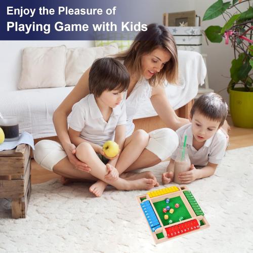 Shut The Box Game Wooden - Travel Board Game Small Size 8.6 Inch - Close The Box Dice Game - 8 Dice 10 Numbers