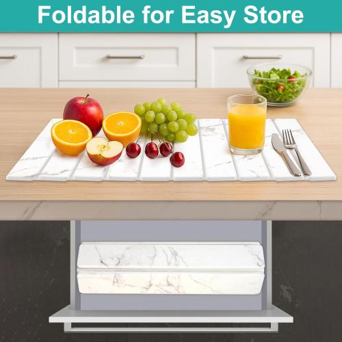 3 Pack Fast Dry Stone Dish Drying Mats for Kitchen Counter Accessories Large Diatomite Dish Water Absorbing Stone Bathroom Sink Tray Quick Dry Matt Diatomaceous Earth Pad White Marble Kitchen Mat