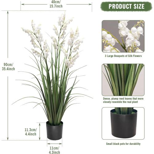 Artificial Tall Grass Plants with Pots 36 1 Pack Lily of The Valley Artificial Grass Home Interior Decorating and Outdoor Garden Decorations(White)