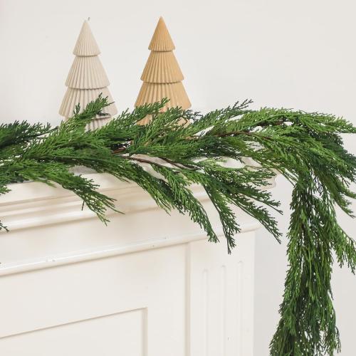 Jutom 2 PCS 6 ft Christmas Cedar Garland - Real Touch Cedar Needles Decorations Artificial Faux Holiday Greenery Garland for Seasonal Table, Mantel & Stair Decor