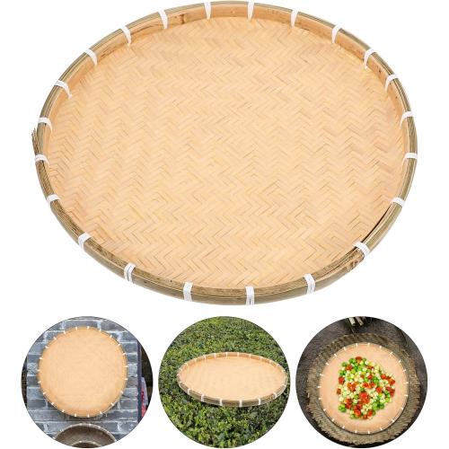 GANAZONO Bamboo Woven Tray Round Bamboo Basket for Food Storage Decorative Woven Container for Parties Homes and Restaurants