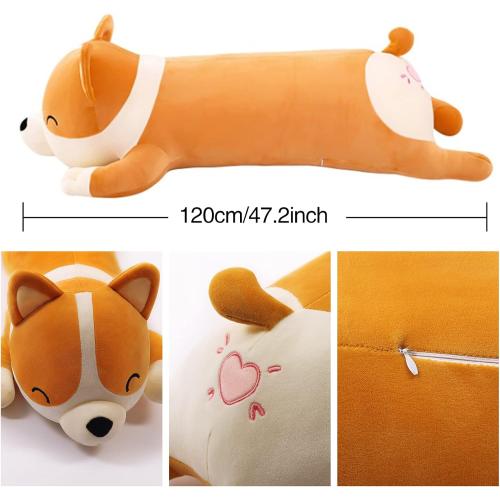 Shiba Inu Plush Pillow Stuffed Animal Dog 47.2inch Cute Corgi Akita Soft Plush Toy Comfort Cushion Gifts for Girls Boys (Orange, 120cm/47.2inch)