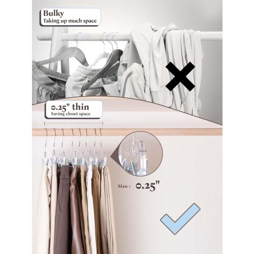 HOUSE DAY Clear Pants Hangers with Clips 25 Pack, Non-Slip Skirt Hangers for Women, Upgraded Heavy Duty Plastic Clip Hanger for Pants, Trousers, Jeans, 14 Short Hanger, 360-Rotating Swivel Hook