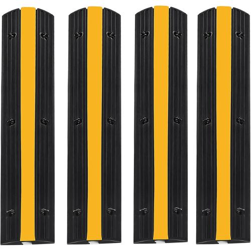 Floor Cord Cover, Heavy Duty 18000 lbs Loading Capacity, PVC Rubber Cord Protector, 4 Pack of 1 Channel Cord Cover Floor, Car Speed Bump, Anti-Slip Ramp