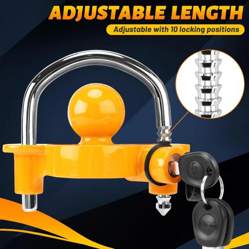 Turnart Trailer Lock, Hitch Lock, Trailer Hitch Lock, Trailer Coupler Lock, Trailer Tongue Lock, Adjustable, Heavy-Duty Steel, Universal Size Fits 1-7/8, 2, and 2-5/16 Couplers (Yellow-A)
