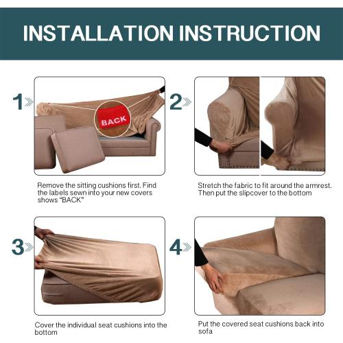 FantasDecor 3 Piece Sofa Covers Velvet for 2 Cushion Couch Stretch Loveseat Slipcover with Individual Seat Elastic Furniture Protector for Pets (Loveseat, Luggage)