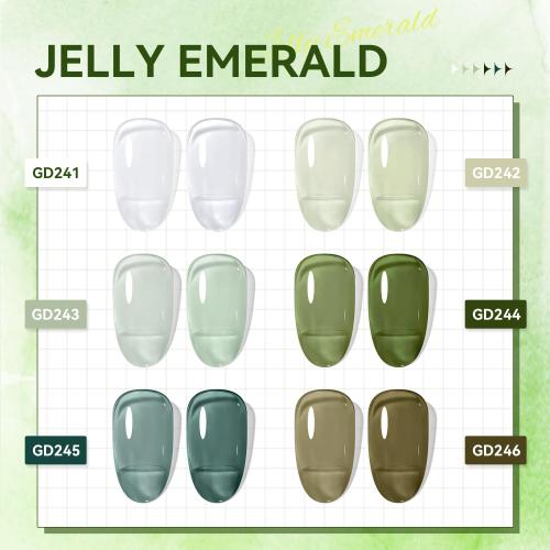 JODSONE Jelly Gel Nail Polish Set of 6 Colors,Semi-Transparent Green Gel for DIY Nail Art, U V/LED Cured, Long-Lasting & High-Shine Manicure at Home or Salon, Gift for Women