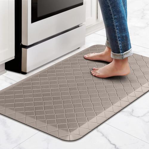 HappyTrends Kitchen Runner Rugs Anti-Fatigue mats,17.3x 28,Non Slip Waterproof Ergonomic Comfort Mat for Kitchen, Floor Home, Office, Sink, Laundry,Khaki