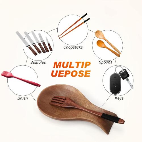 Patelai Acacia Wood Spoon Rest for Stove Top Bamboo Holder for Spatula Rest for Kitchen, Counter Spoon Holder for Countertop, Modern and Rustic for Farmhouse as Dining Table Decoration(Brown)