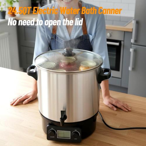 24.5QT Premium Stainless Steel Electric Water Bath Canner - Large-Capacity Digital Electric Canner with LCD Display, Adjustable Temp 86-212°F & Timer for Canning, Making Jams, Sauces, Pickles, Soups
