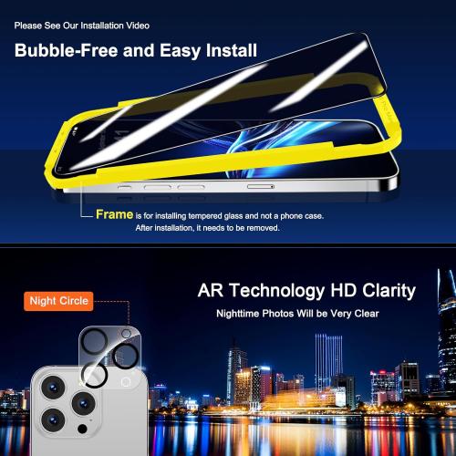 QHOHQ for iPhone 16 Pro Max Privacy Screen Protector   Camera Lens Protector, [Military Grade Shatterproof], Top 9H  Anti Spy Glass, Full Edge Coverage, Ultra Durable,with Installation Tool [3 3 Pack]