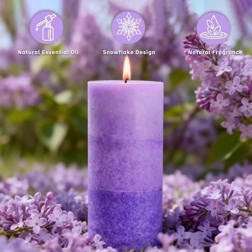 Lilac Scented Pillar Candles,2.8x6 Inch,70 Hour,3 Pack