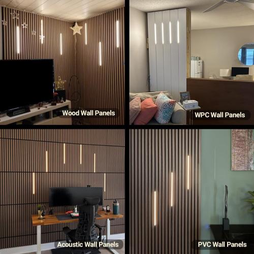HAMRVL 6pcs 16-Inch DC12V Black 3000K Warm White LED Wall Panel Lights, Self-Adhesive Dimmable Touch Switch Slat Wall Lights Strip for Wood Slat Wall Panels, Media Acoustic Panel, Bedroom Headboard