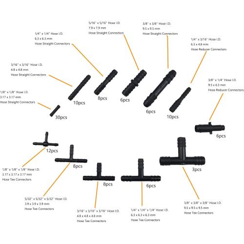 Ucreative Silicone Vacuum Hose Kit 6PCS 5FT Tubing (1/8 to 3/8)   113PCS Nylon Connectors High Performance Automotive Replacement (Black)