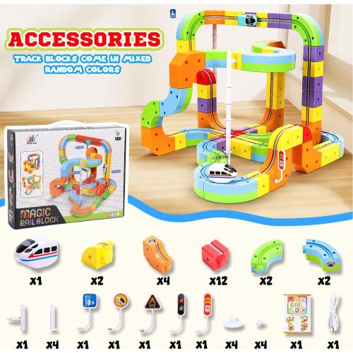 Electric Train Set for Kids,3D Infinity Flexible Track, DIY Track Building Kits with Train and Traffic Signs Traffic, STEM Gravity-Defying Learning Toy for Boys Girls 4 5 6 7 8 Birthday